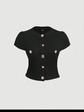SHEIN Black Ribbed Knit Top with Scoop Neck